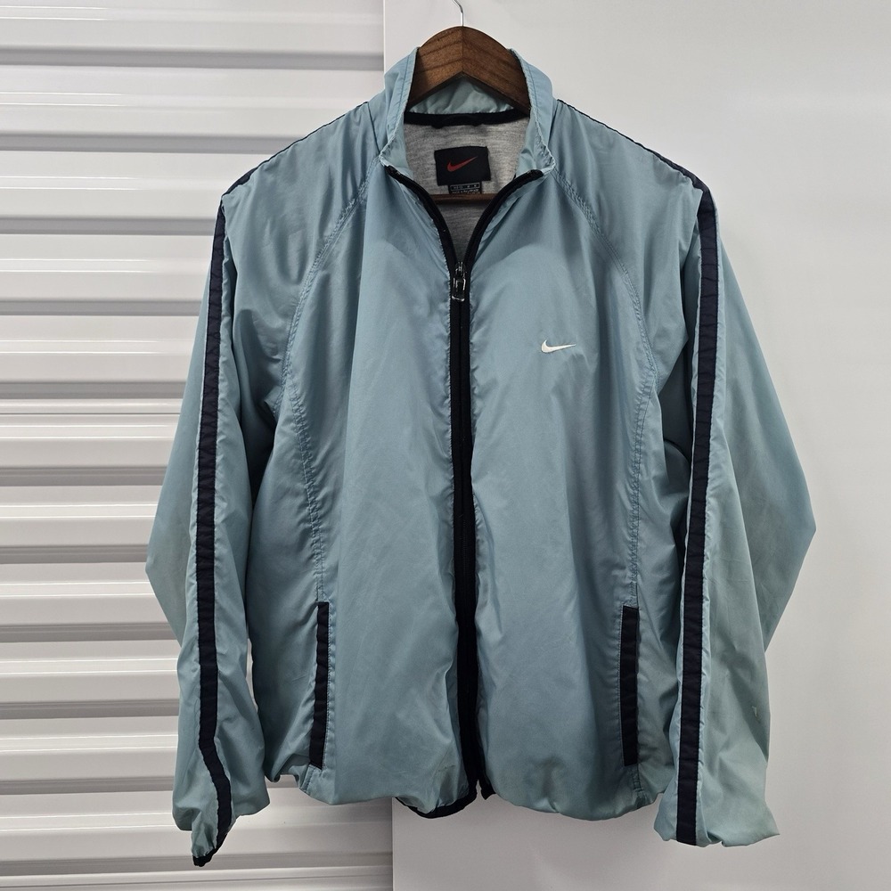 Vintage 1999 Nike Windbreaker Jacket Men's Medium Blue Navy Swoosh Y2K Flaw